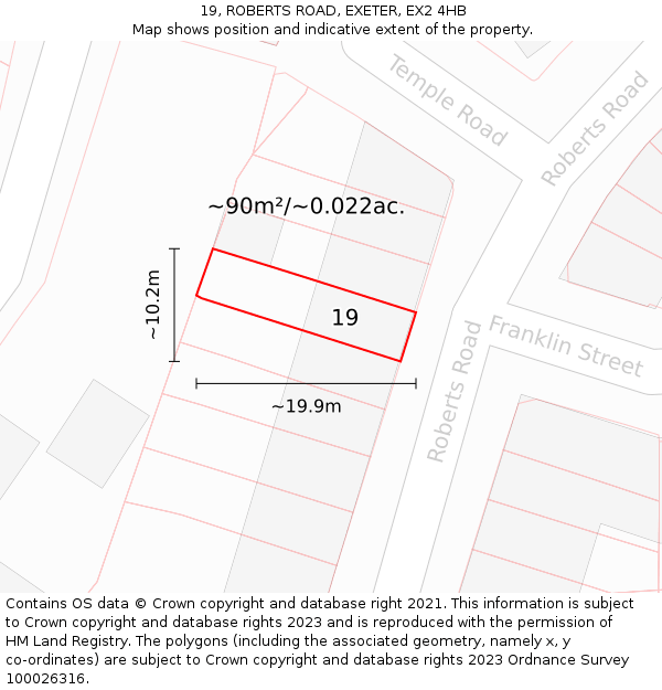 19, ROBERTS ROAD, EXETER, EX2 4HB: Plot and title map