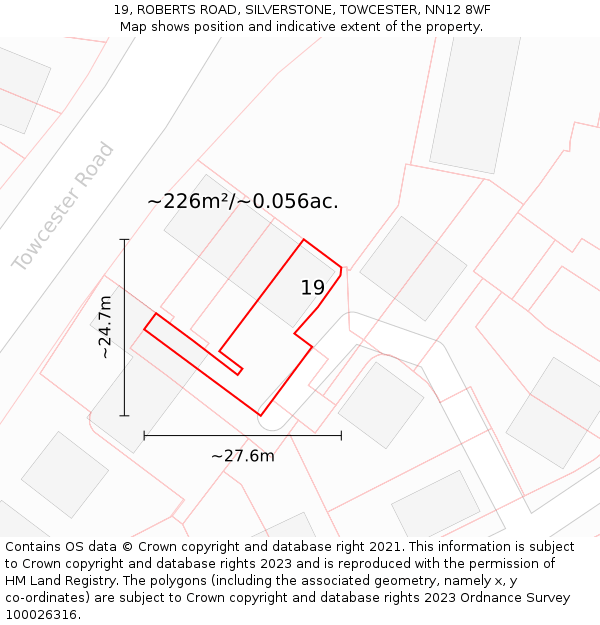 19, ROBERTS ROAD, SILVERSTONE, TOWCESTER, NN12 8WF: Plot and title map