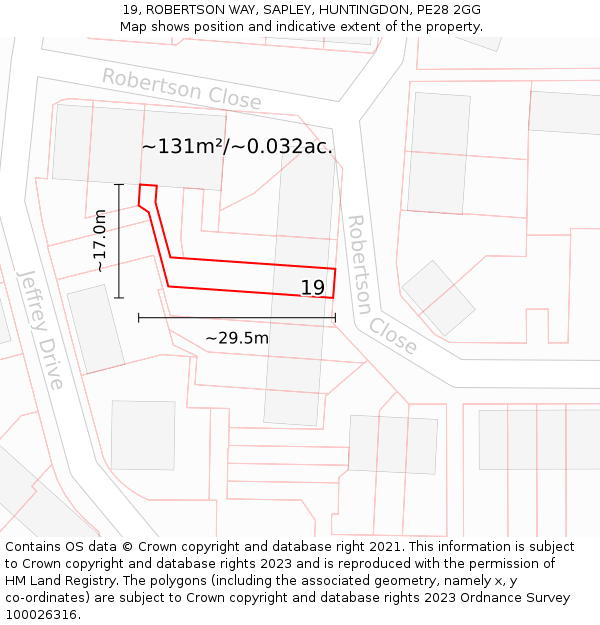19, ROBERTSON WAY, SAPLEY, HUNTINGDON, PE28 2GG: Plot and title map