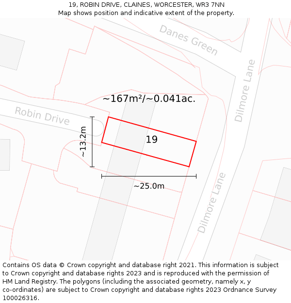 19, ROBIN DRIVE, CLAINES, WORCESTER, WR3 7NN: Plot and title map