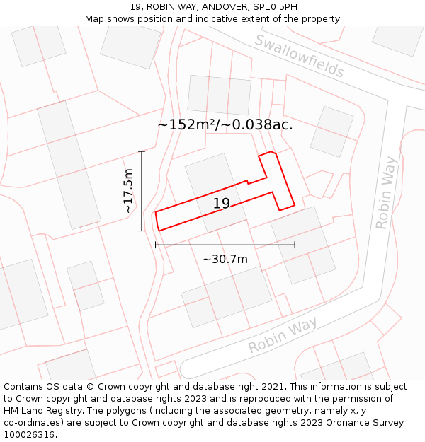 19, ROBIN WAY, ANDOVER, SP10 5PH: Plot and title map