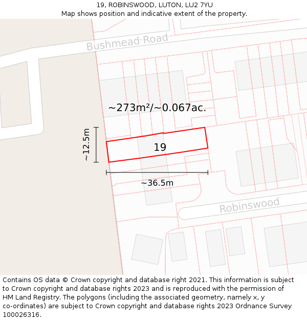 19, ROBINSWOOD, LUTON, LU2 7YU: Plot and title map