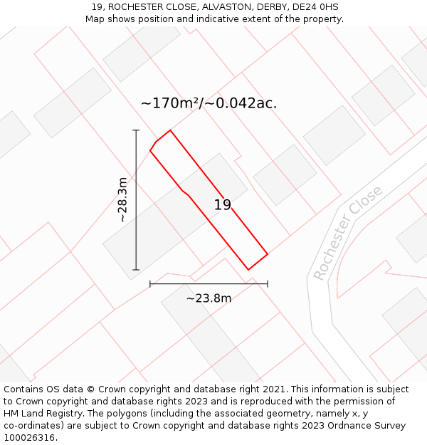 19, ROCHESTER CLOSE, ALVASTON, DERBY, DE24 0HS: Plot and title map