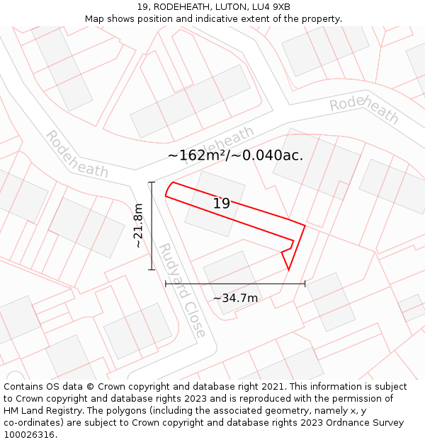19, RODEHEATH, LUTON, LU4 9XB: Plot and title map