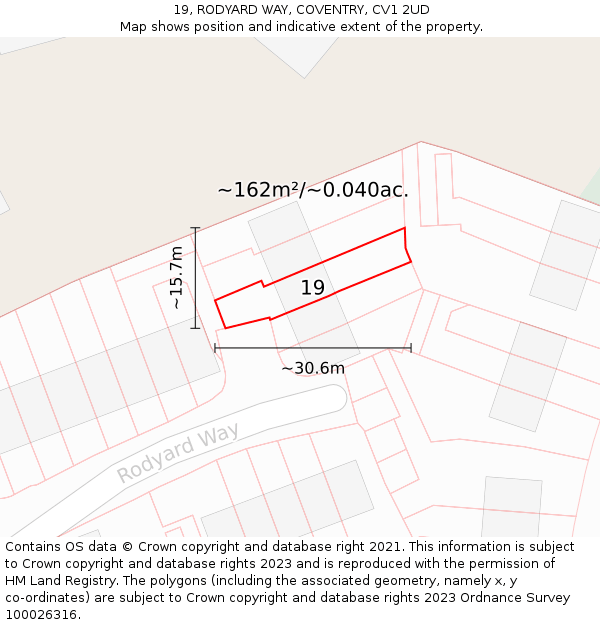 19, RODYARD WAY, COVENTRY, CV1 2UD: Plot and title map