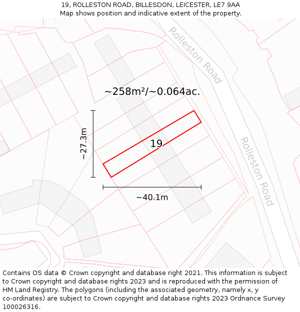 19, ROLLESTON ROAD, BILLESDON, LEICESTER, LE7 9AA: Plot and title map