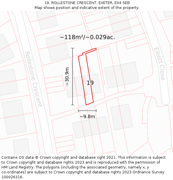 19, ROLLESTONE CRESCENT, EXETER, EX4 5EB: Plot and title map