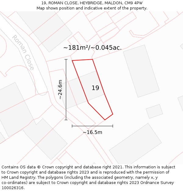 19, ROMAN CLOSE, HEYBRIDGE, MALDON, CM9 4PW: Plot and title map