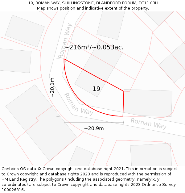 19, ROMAN WAY, SHILLINGSTONE, BLANDFORD FORUM, DT11 0RH: Plot and title map