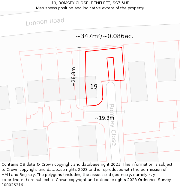 19, ROMSEY CLOSE, BENFLEET, SS7 5UB: Plot and title map