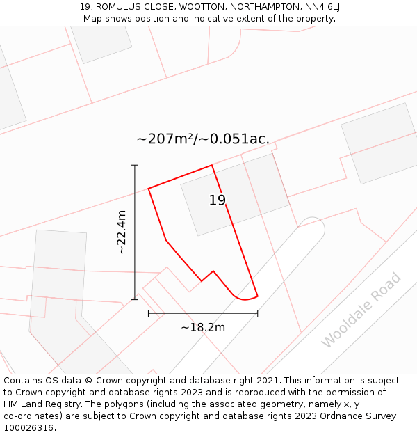 19, ROMULUS CLOSE, WOOTTON, NORTHAMPTON, NN4 6LJ: Plot and title map
