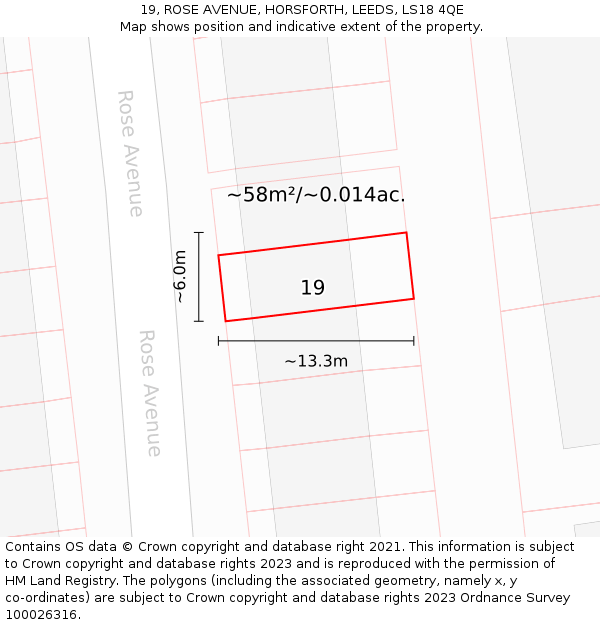 19, ROSE AVENUE, HORSFORTH, LEEDS, LS18 4QE: Plot and title map