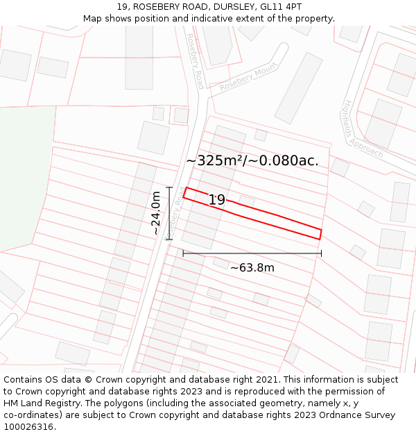 19, ROSEBERY ROAD, DURSLEY, GL11 4PT: Plot and title map