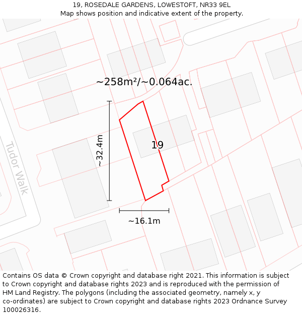 19, ROSEDALE GARDENS, LOWESTOFT, NR33 9EL: Plot and title map