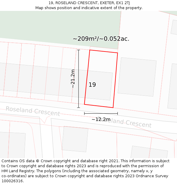 19, ROSELAND CRESCENT, EXETER, EX1 2TJ: Plot and title map