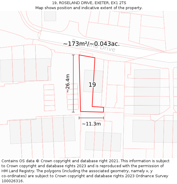 19, ROSELAND DRIVE, EXETER, EX1 2TS: Plot and title map