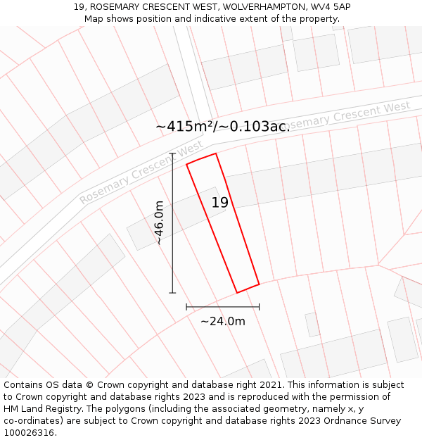 19, ROSEMARY CRESCENT WEST, WOLVERHAMPTON, WV4 5AP: Plot and title map