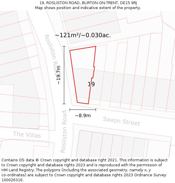 19, ROSLISTON ROAD, BURTON-ON-TRENT, DE15 9RJ: Plot and title map