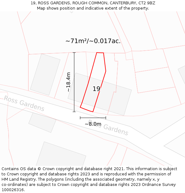 19, ROSS GARDENS, ROUGH COMMON, CANTERBURY, CT2 9BZ: Plot and title map