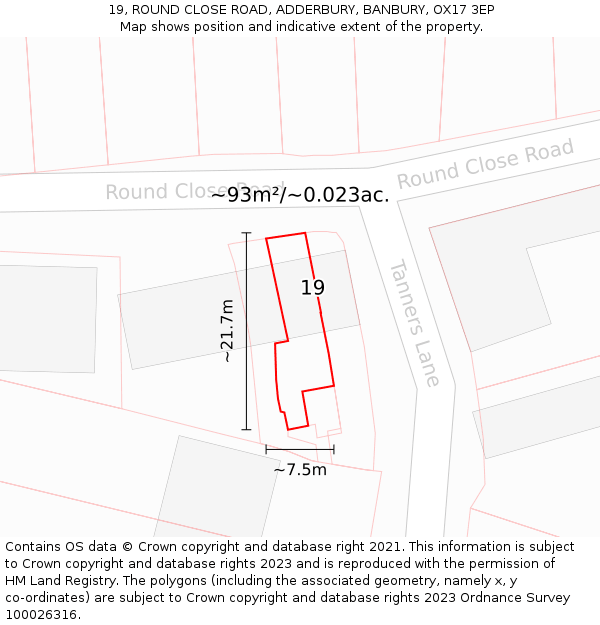 19, ROUND CLOSE ROAD, ADDERBURY, BANBURY, OX17 3EP: Plot and title map