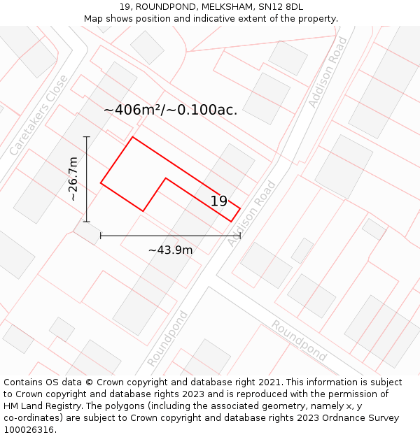 19, ROUNDPOND, MELKSHAM, SN12 8DL: Plot and title map
