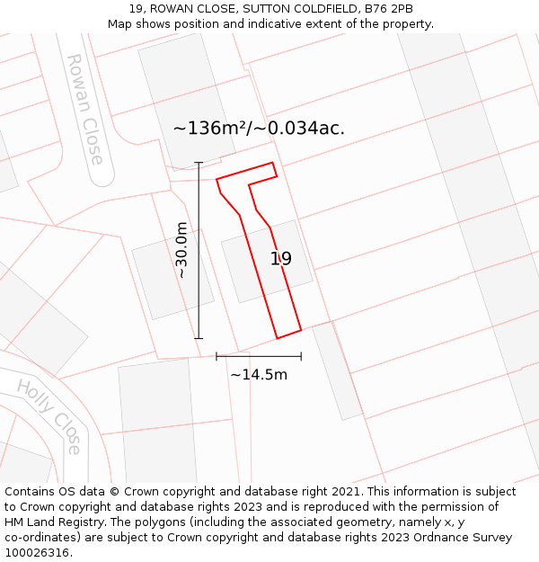 19, ROWAN CLOSE, SUTTON COLDFIELD, B76 2PB: Plot and title map