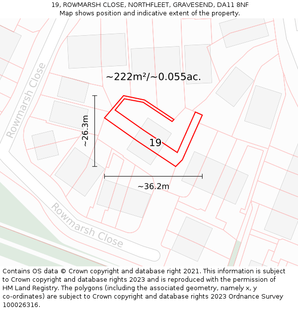 19, ROWMARSH CLOSE, NORTHFLEET, GRAVESEND, DA11 8NF: Plot and title map