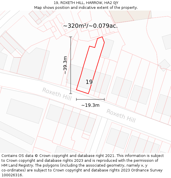 19, ROXETH HILL, HARROW, HA2 0JY: Plot and title map