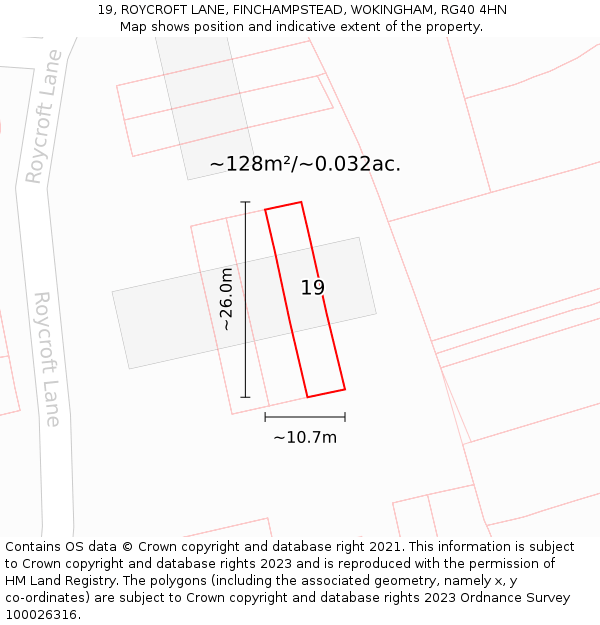 19, ROYCROFT LANE, FINCHAMPSTEAD, WOKINGHAM, RG40 4HN: Plot and title map