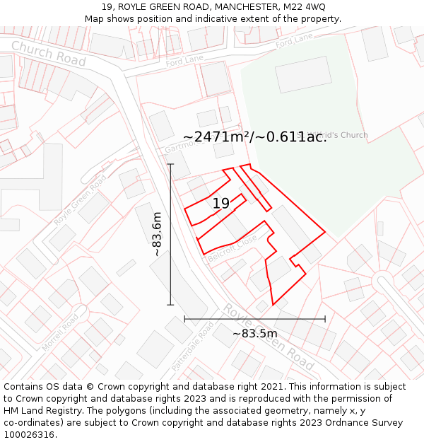 19, ROYLE GREEN ROAD, MANCHESTER, M22 4WQ: Plot and title map