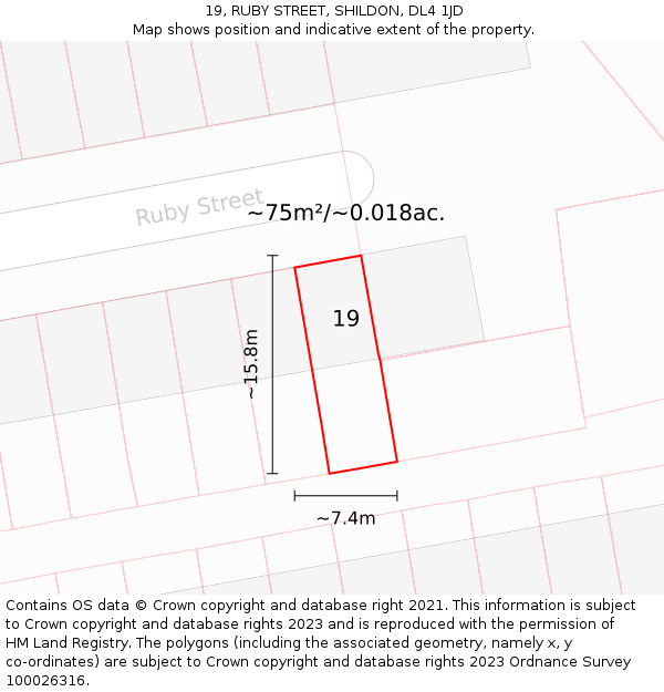 19, RUBY STREET, SHILDON, DL4 1JD: Plot and title map