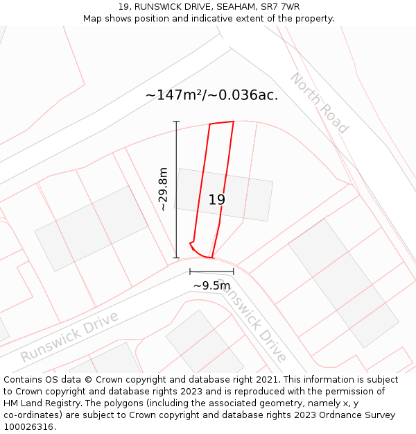 19, RUNSWICK DRIVE, SEAHAM, SR7 7WR: Plot and title map