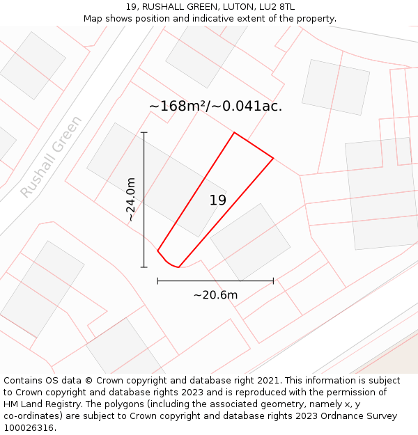 19, RUSHALL GREEN, LUTON, LU2 8TL: Plot and title map