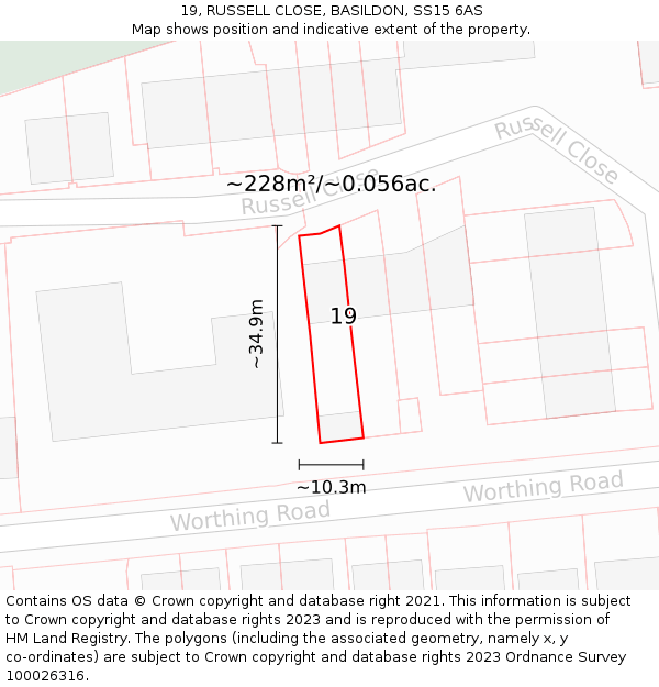 19, RUSSELL CLOSE, BASILDON, SS15 6AS: Plot and title map
