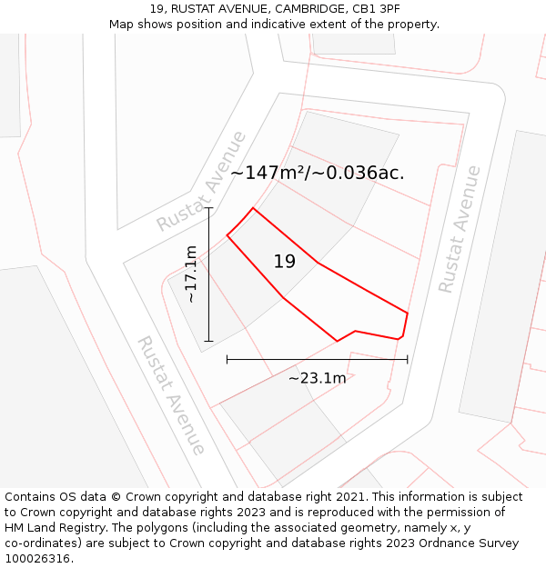 19, RUSTAT AVENUE, CAMBRIDGE, CB1 3PF: Plot and title map