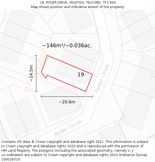19, RYDER DRIVE, MUXTON, TELFORD, TF2 8SX: Plot and title map