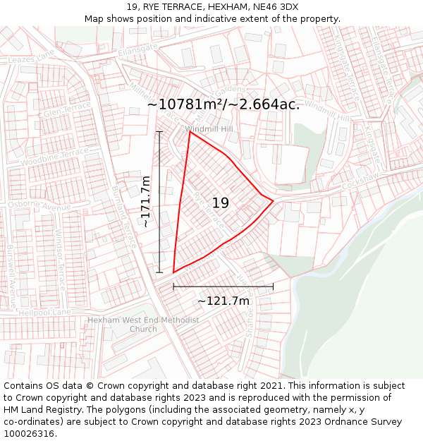 19, RYE TERRACE, HEXHAM, NE46 3DX: Plot and title map