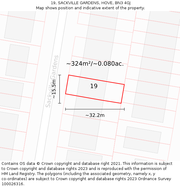19, SACKVILLE GARDENS, HOVE, BN3 4GJ: Plot and title map