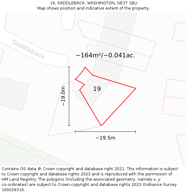 19, SADDLEBACK, WASHINGTON, NE37 1BU: Plot and title map