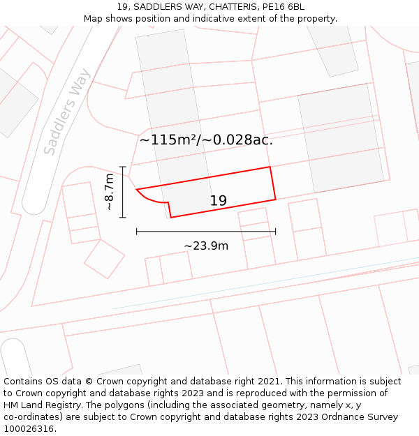 19, SADDLERS WAY, CHATTERIS, PE16 6BL: Plot and title map