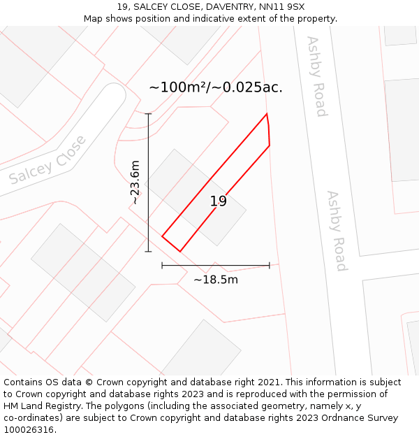 19, SALCEY CLOSE, DAVENTRY, NN11 9SX: Plot and title map