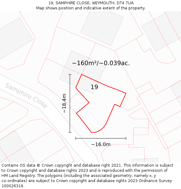 19, SAMPHIRE CLOSE, WEYMOUTH, DT4 7UA: Plot and title map