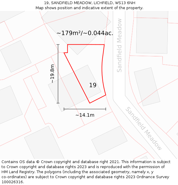 19, SANDFIELD MEADOW, LICHFIELD, WS13 6NH: Plot and title map