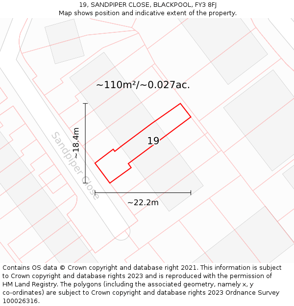 19, SANDPIPER CLOSE, BLACKPOOL, FY3 8FJ: Plot and title map