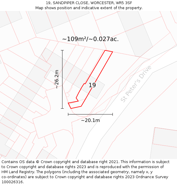 19, SANDPIPER CLOSE, WORCESTER, WR5 3SF: Plot and title map