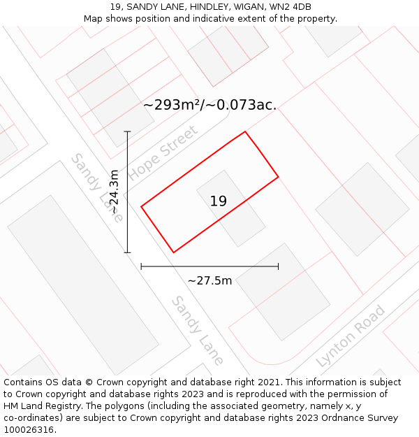 19, SANDY LANE, HINDLEY, WIGAN, WN2 4DB: Plot and title map