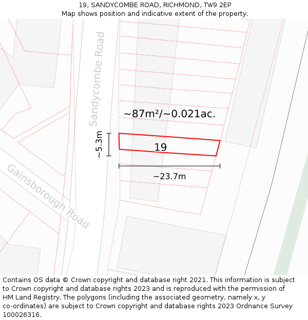 19, SANDYCOMBE ROAD, RICHMOND, TW9 2EP: Plot and title map