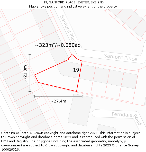 19, SANFORD PLACE, EXETER, EX2 9FD: Plot and title map