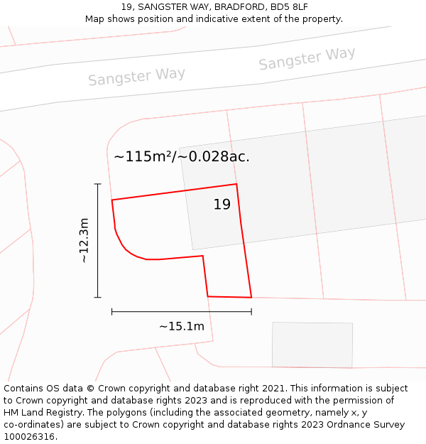 19, SANGSTER WAY, BRADFORD, BD5 8LF: Plot and title map