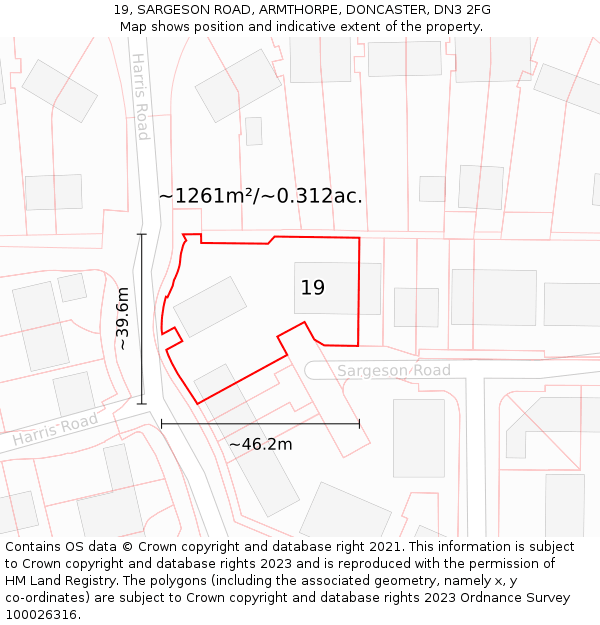 19, SARGESON ROAD, ARMTHORPE, DONCASTER, DN3 2FG: Plot and title map